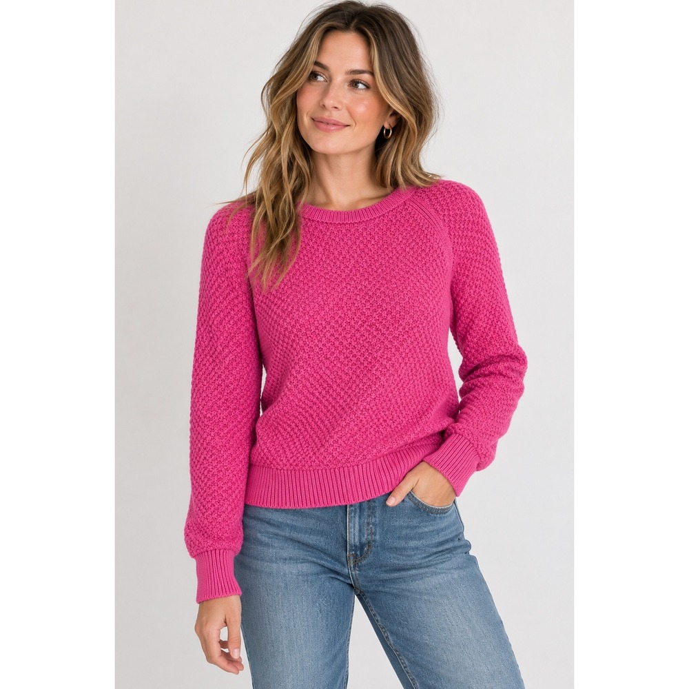 Lauren Ralph Lauren Sweater Womens Medium Pink Cotton Knit Raglan Crew